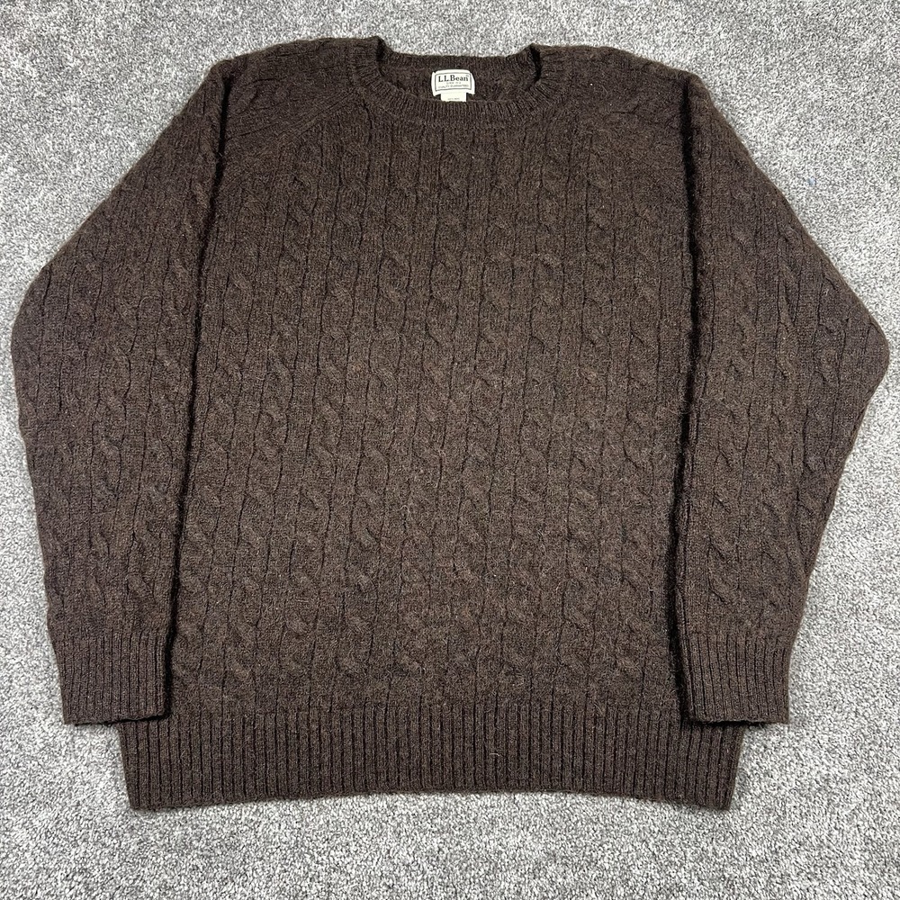 LL Bean Men's XL Shetland Wool Cable Knit Fisherman Sweater Chunky Vintage 90s